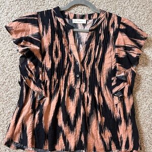 Together Black and Rust Ikat Flutter-Sleeve Blouse